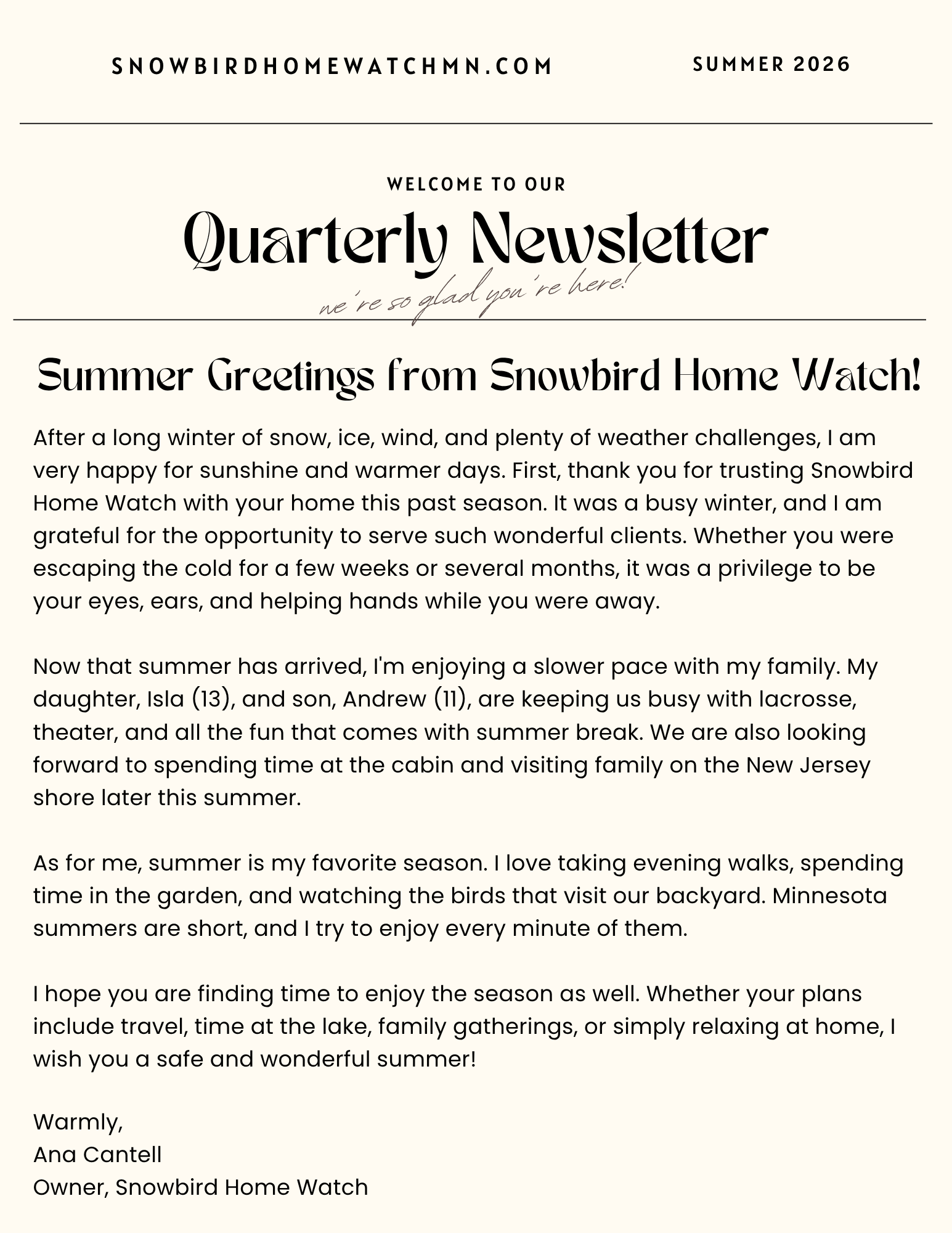 Summer Newsletter