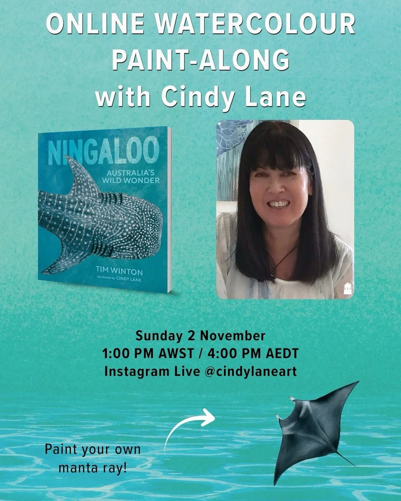 Break out your brushes! 🖌️ Repost from @fremantlepress : &quot;Join us LIVE with Ningaloo artist Cindy Lane for a hands-on watercolour paint-along! 🎨🖌️

On Sunday 2 November, Cindy will be live on her Instagram account (@cindylaneart), walking you