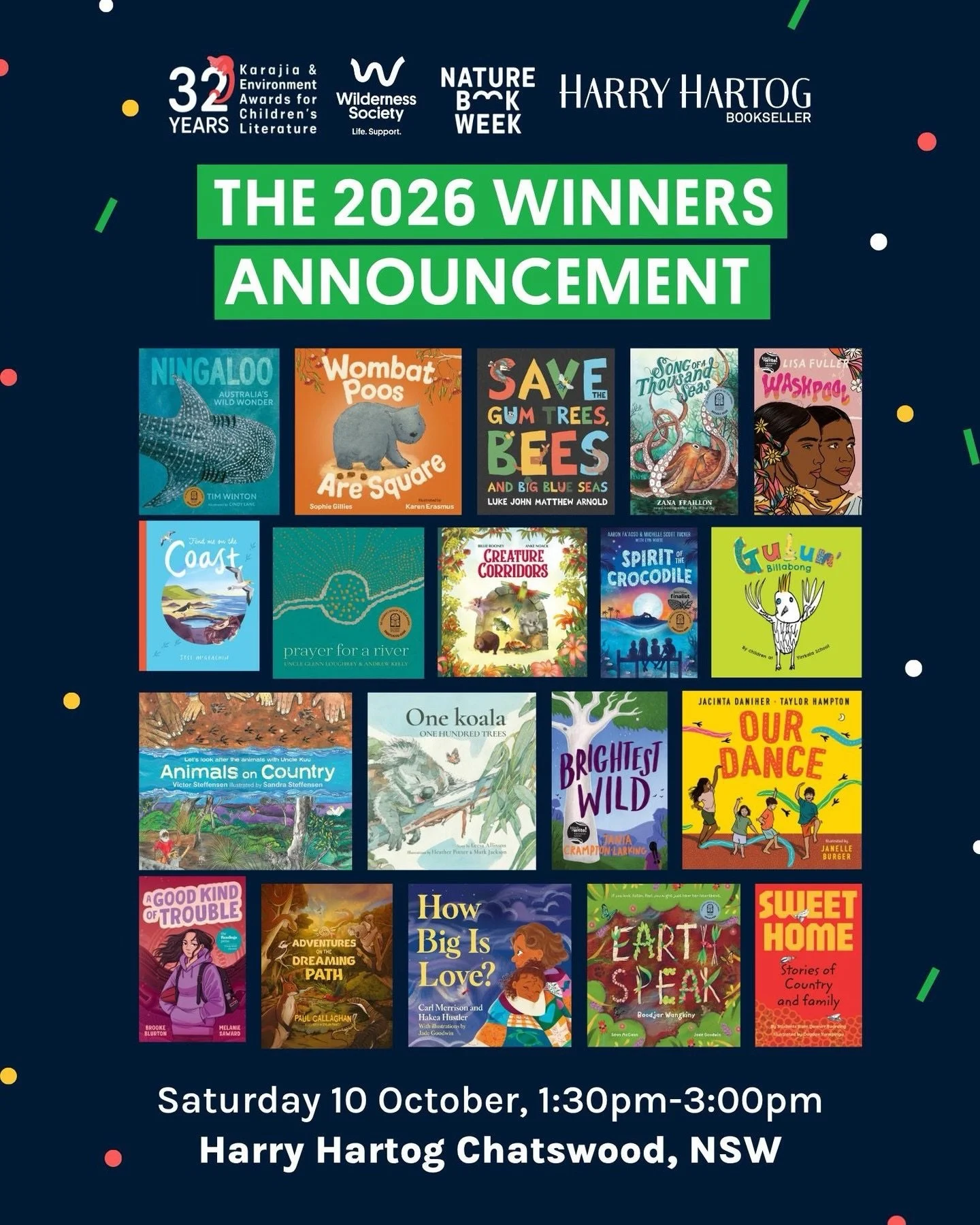 Thrilled to be amongst such company! 🌟 Repost from @wilderness_aus : "Join us for the big reveal! 📚 On Saturday 10 October, we&rsquo;re announcing the winners of the 2026 Karajia and Environment Awards for Children&rsquo;s Literature at Harry 