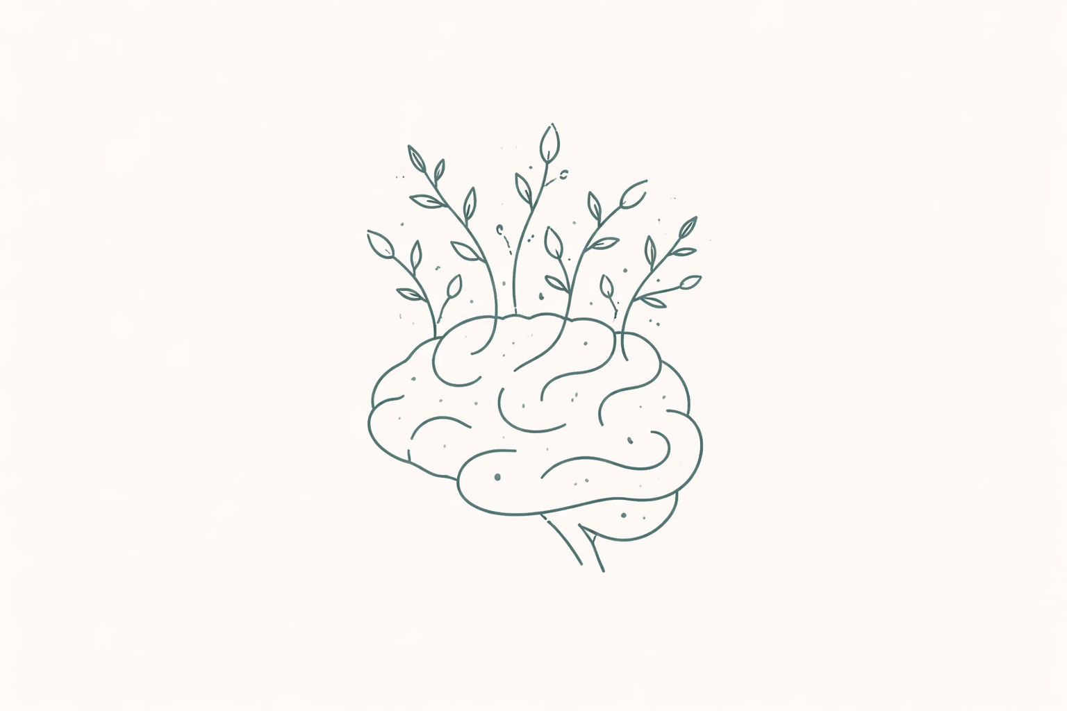 a simple line drawing of a brain with plants sprouting out the top