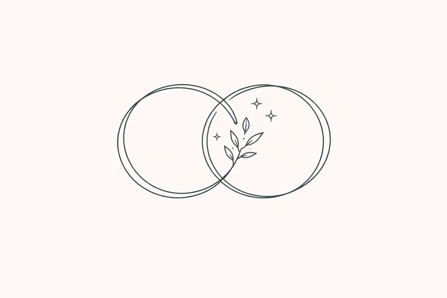 two circles intersecting with plant growth in the middle 