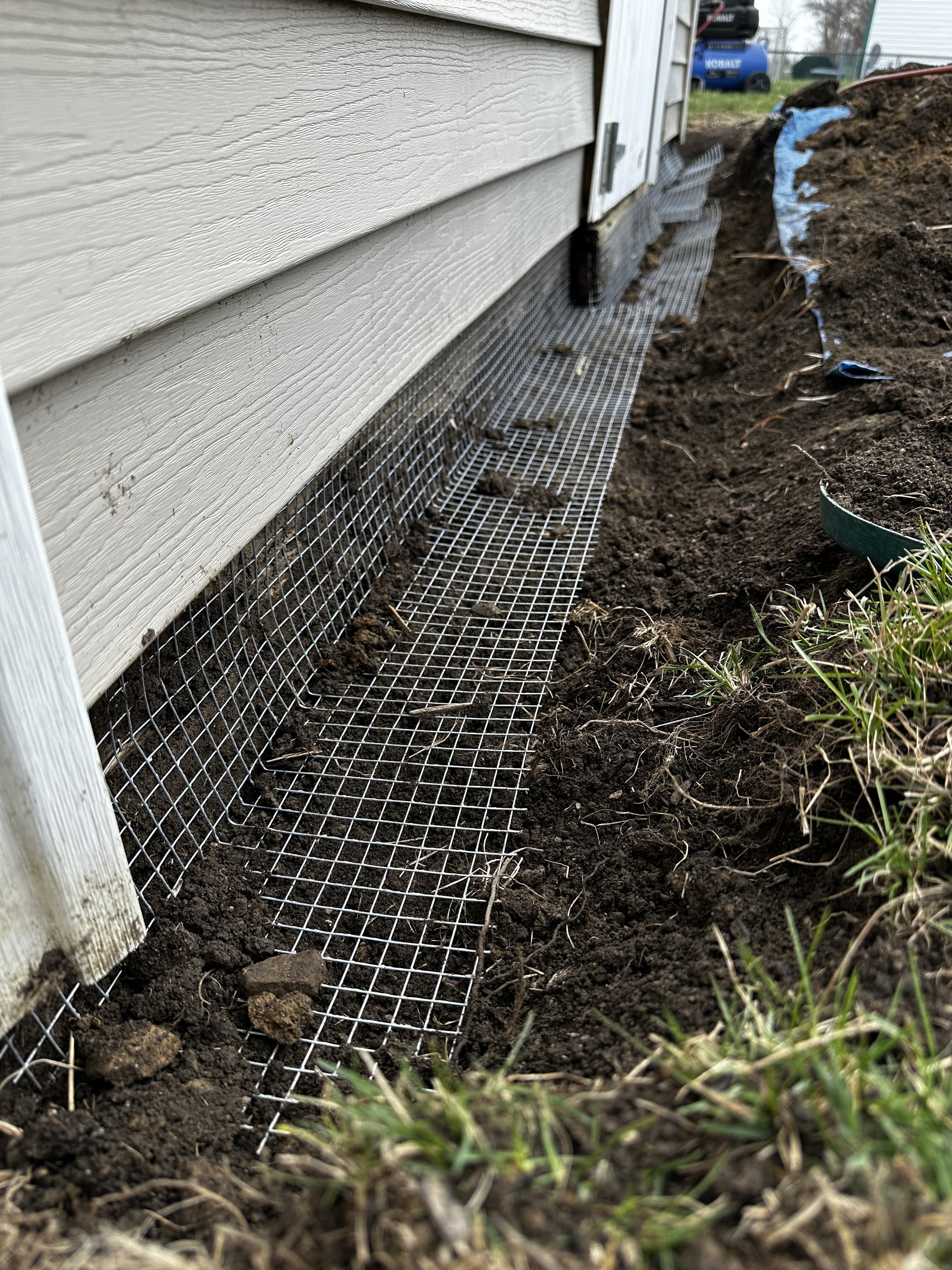 Exclusion work in the process. This shows what is needed to keep the animals out in the future. Depending on the type of animals you are having trouble with 614Wildlife will make the recommendation on depth of wire and how far out the wire needs to