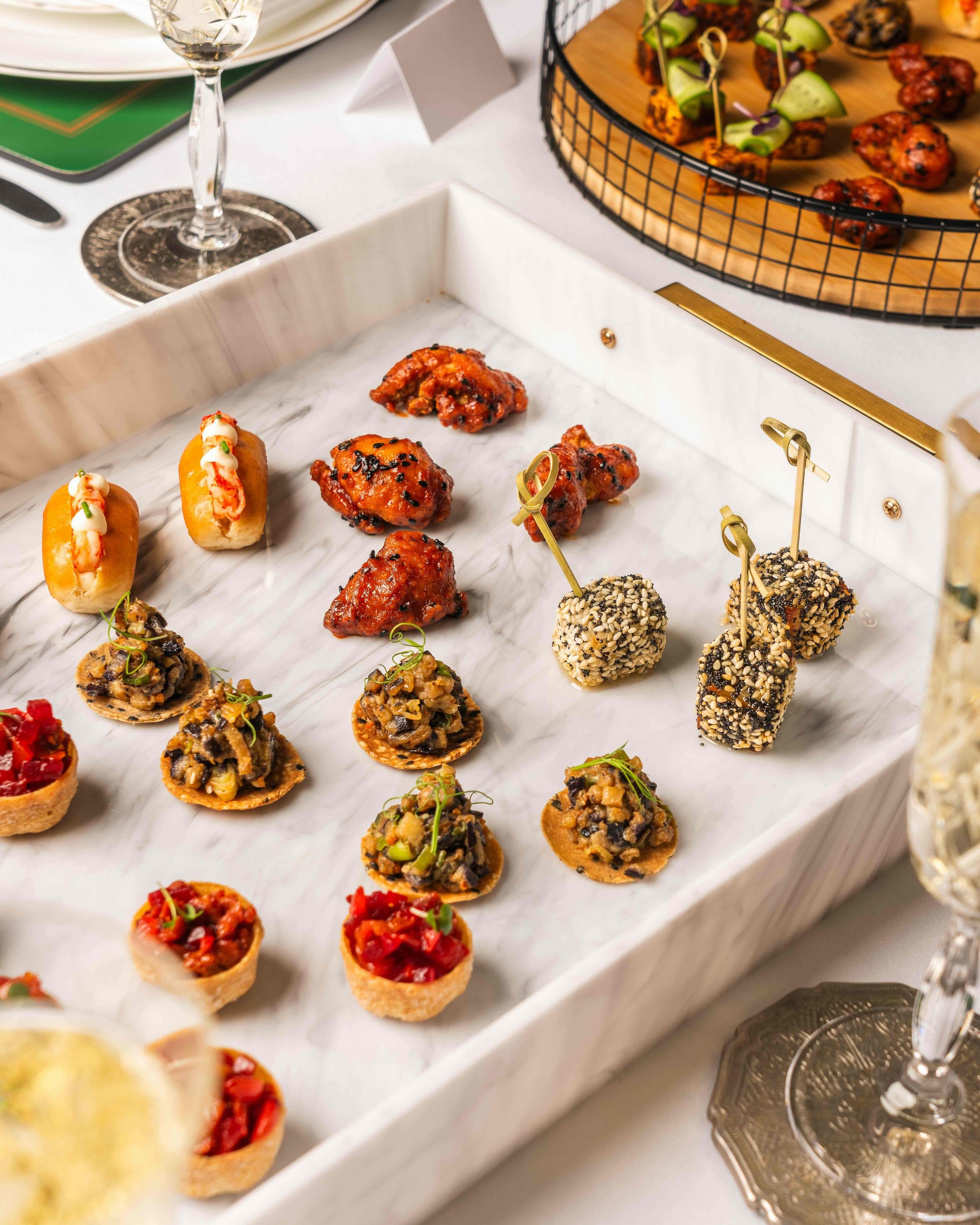 Spread of canapés on a tray