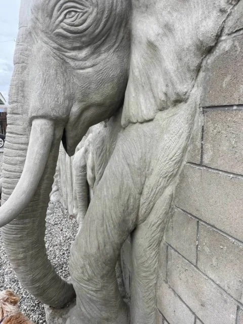 Elephants (detail), October 2021. Cement, 8' x 24'