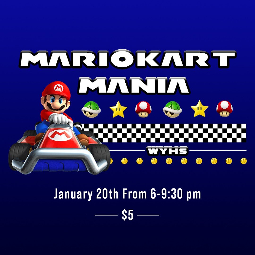 Join us for MarioKart Mania on Friday, January 20th, from 6:00 PM-9:30 PM. It will be a night of fun and fellowship, playing MarioKart together!

For more information and to sign-up online, visit wildwoodyouthhs.com!