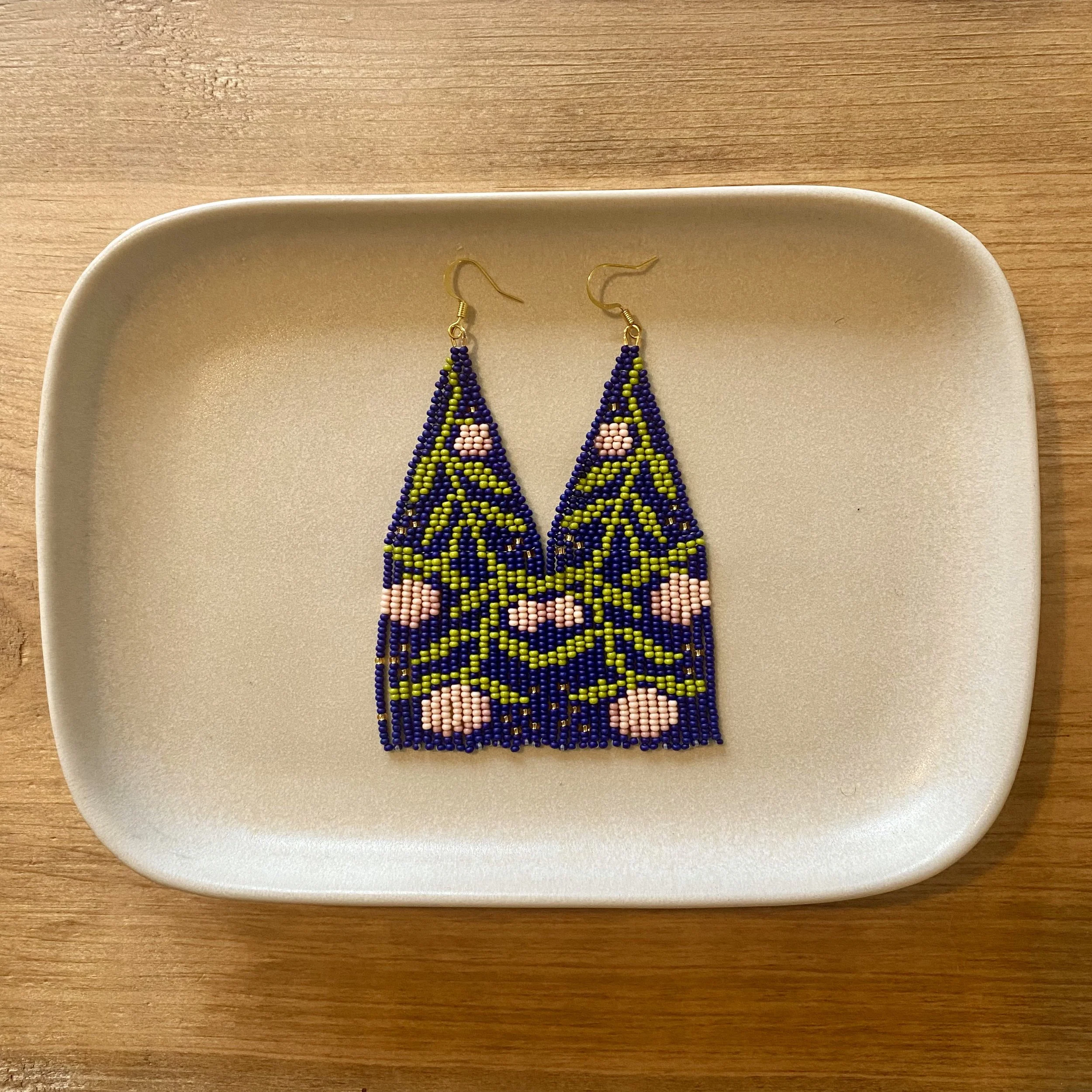 Peony fringes, pink on matte blue