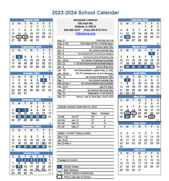Calendars — Immanuel Lutheran School