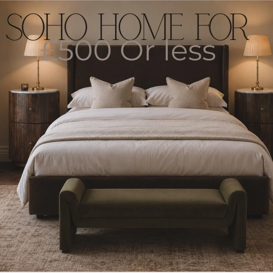 Want the Soho home look but the price just isn&rsquo;t doing it! I did the research so you don&rsquo;t have too! 

We sourced from some brilliant brands! 

Bench - @cultfurniture 
Bed - @dusk.com 
Bedside tables - @opa.living 
The last lamp dupe is f