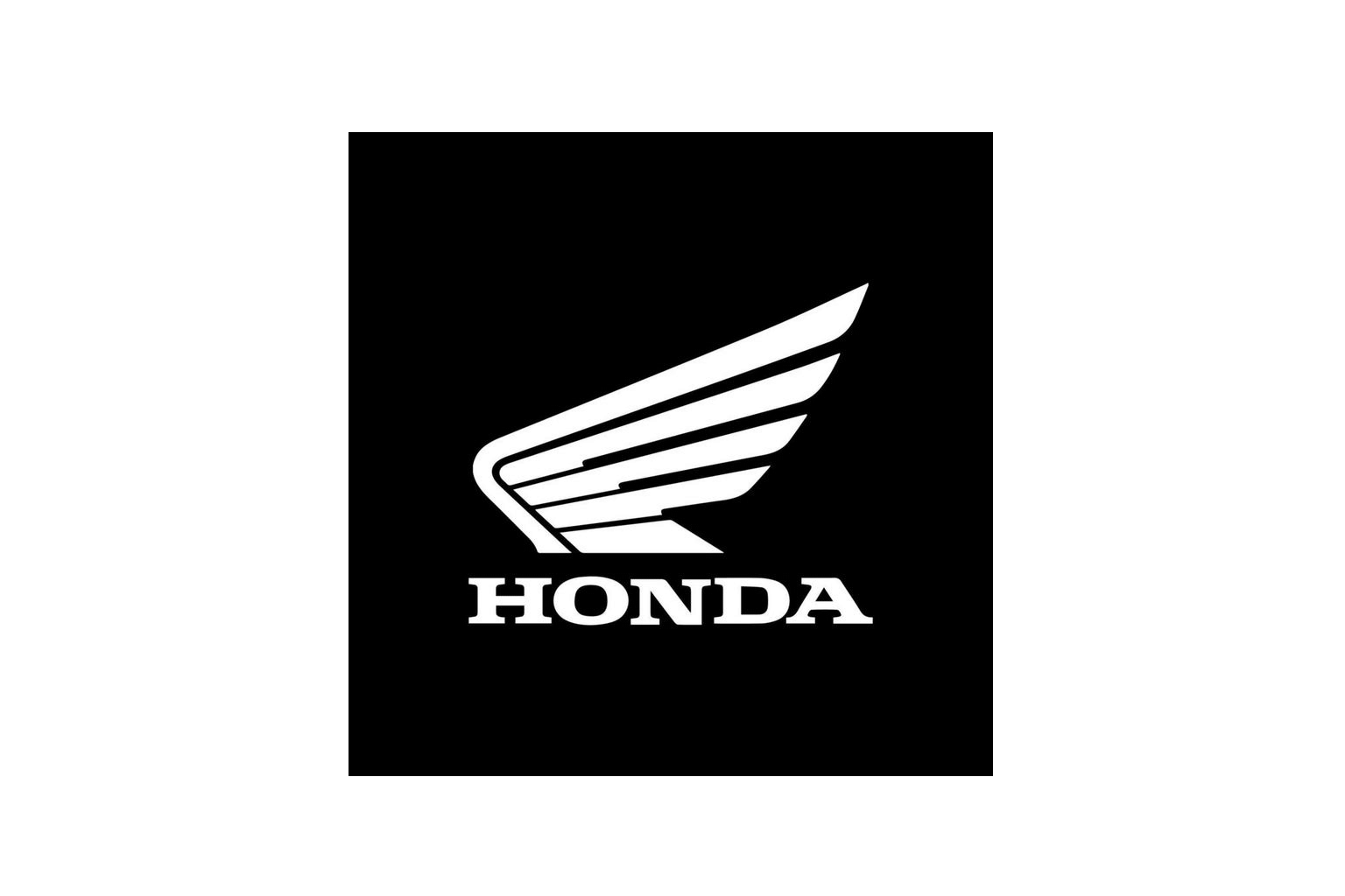 Black background with white Honda logo featuring stylized wings and the word 'Honda' beneath.