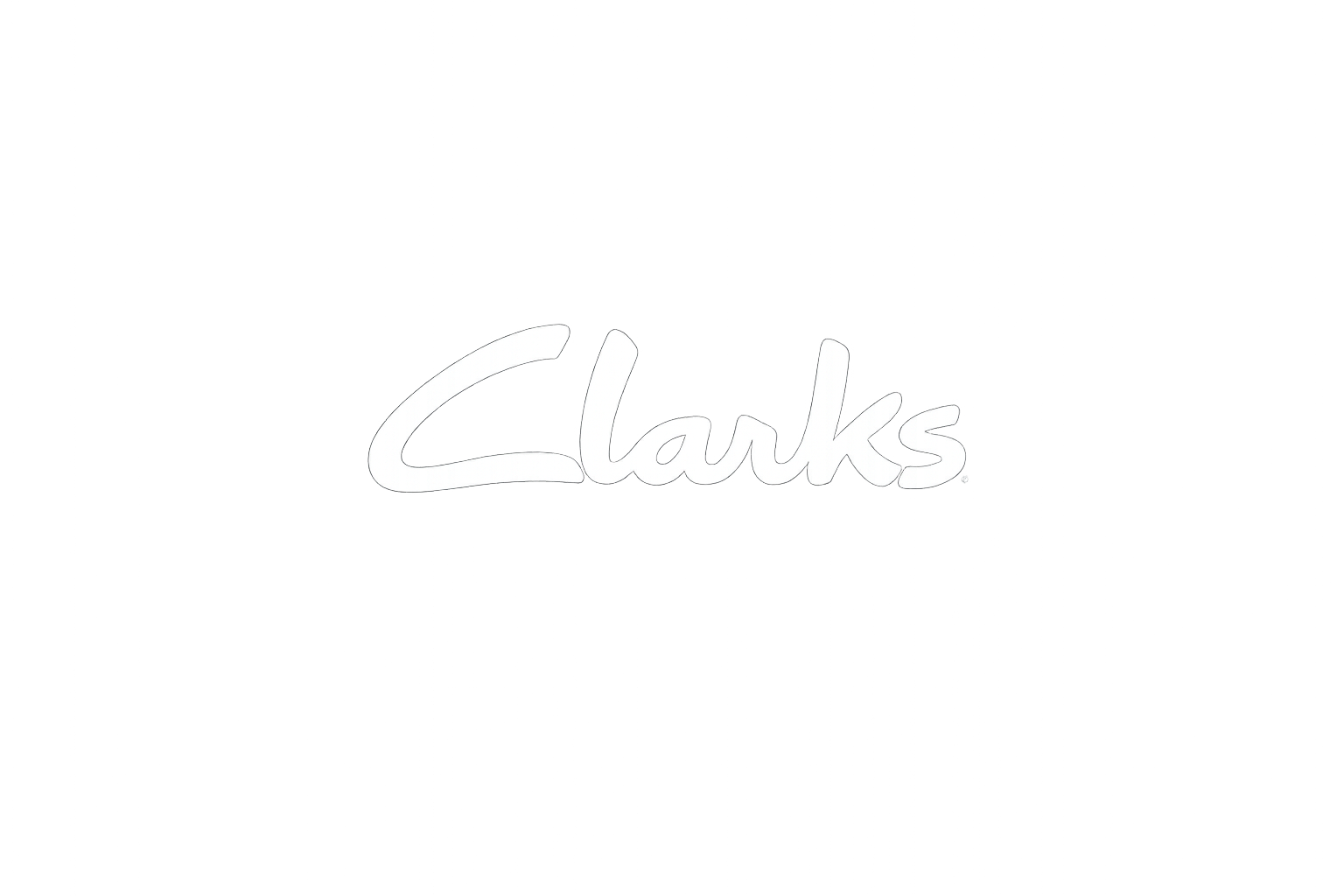 Clarks logo in white script on a black background.