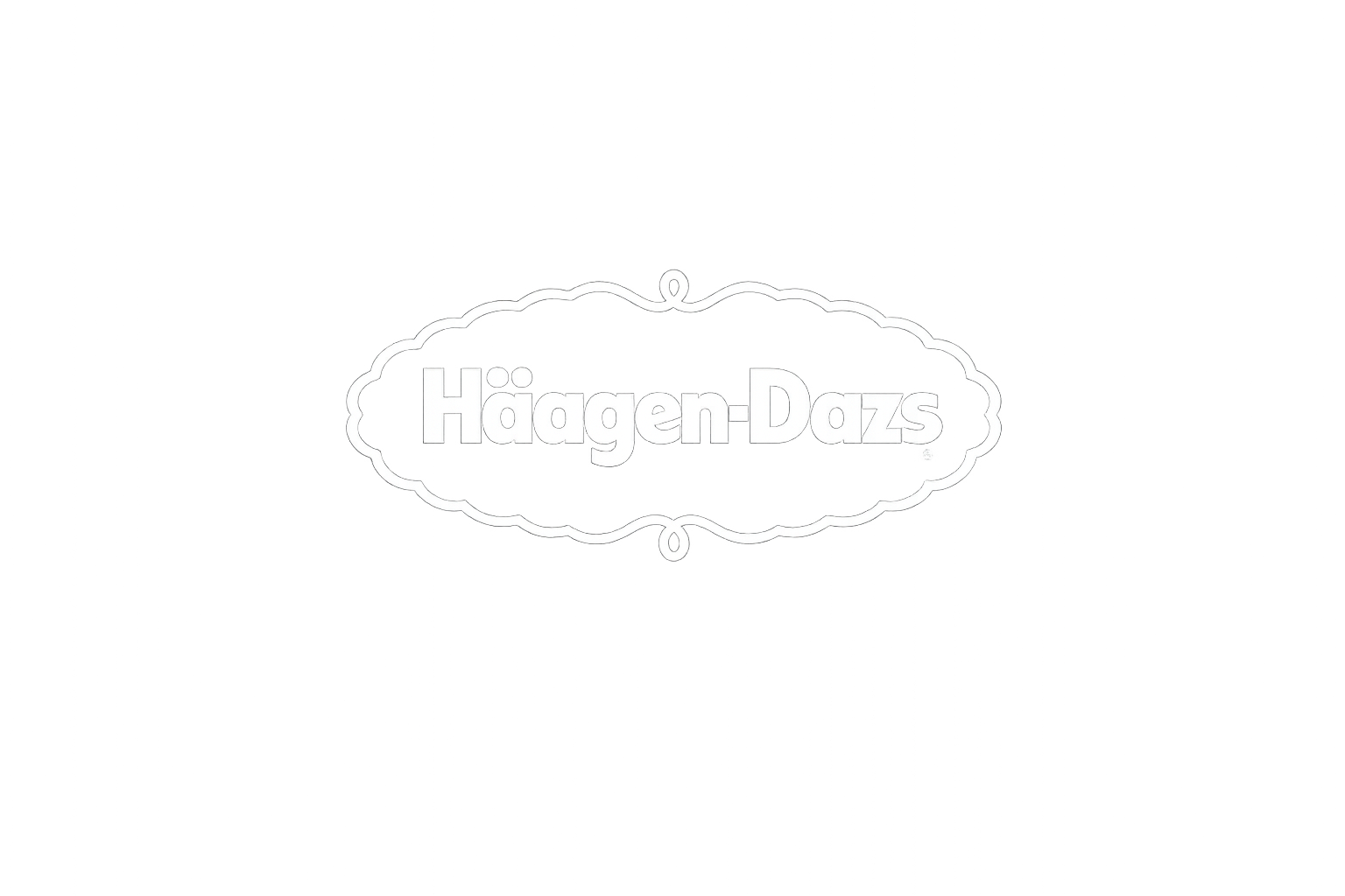 Black background with a white outline logo of Häagen-Dazs, the ice cream brand, in the center.