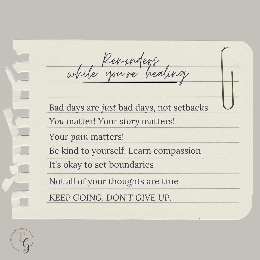 These reminders are for those of you who are walking through a difficult season in your life.

I know what that feels like. I still have days where I struggle. I pray these reminders help you to navigate this journey!

Keep going!

💗 Teresa 

#heali
