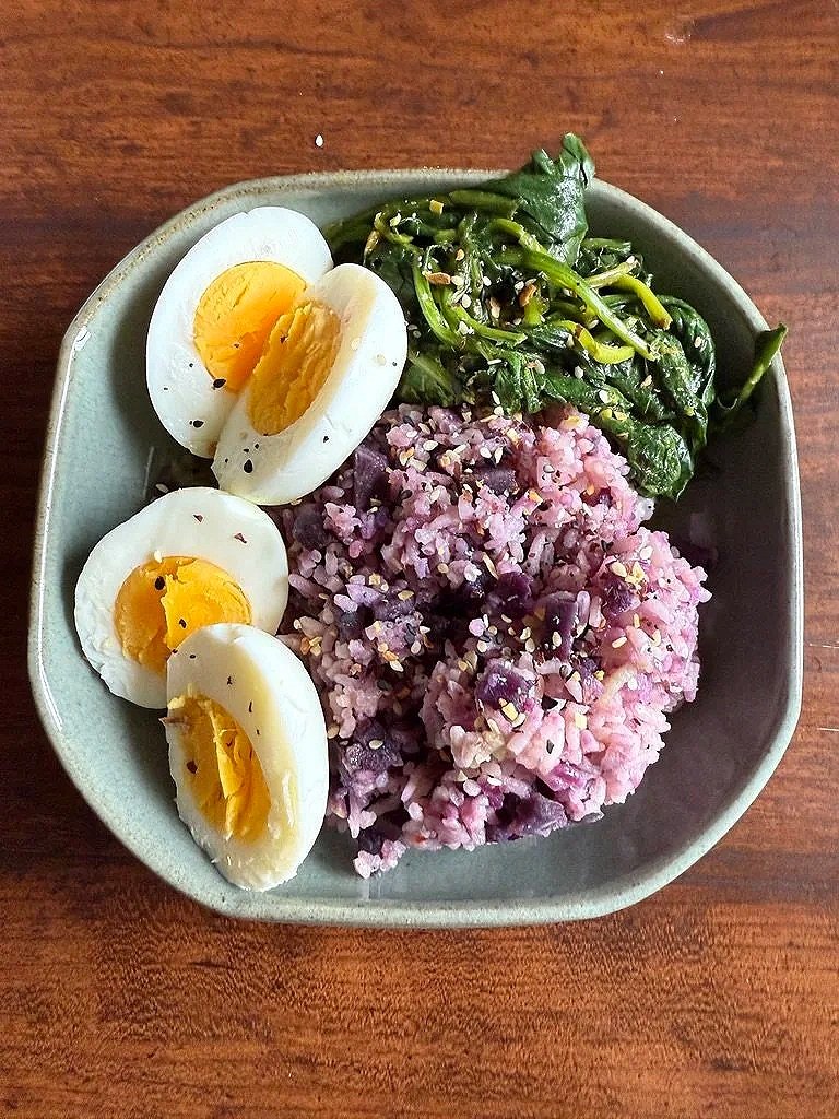 Purple Sweet Potato Rice &amp; Indian Style Creamed Spinach