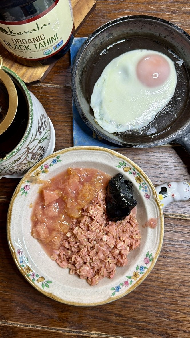 Cherry Blossom Oatmeal w/ Apple Cider Syrup Infused  Plum Jam 