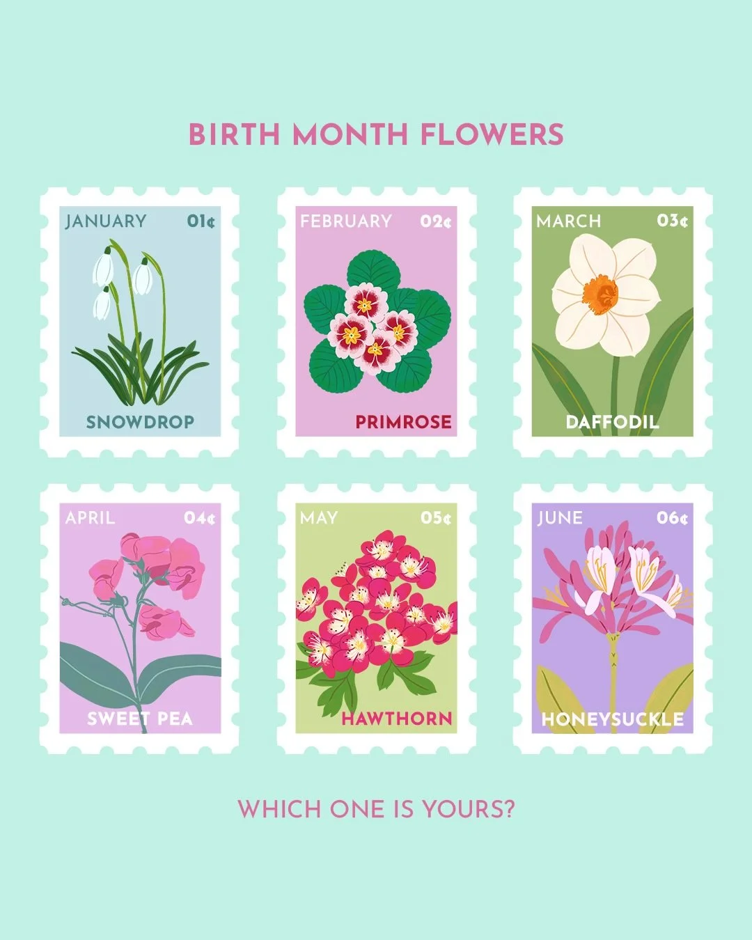 Birth Month Flower Stamps 🌼

With the arrival of Spring, I really wanted to summon the warmer weather by drawing some beautiful flowers!  
The @torontostationeryshow is coming up in just under a month, and I&rsquo;m excited to have these Birth Month