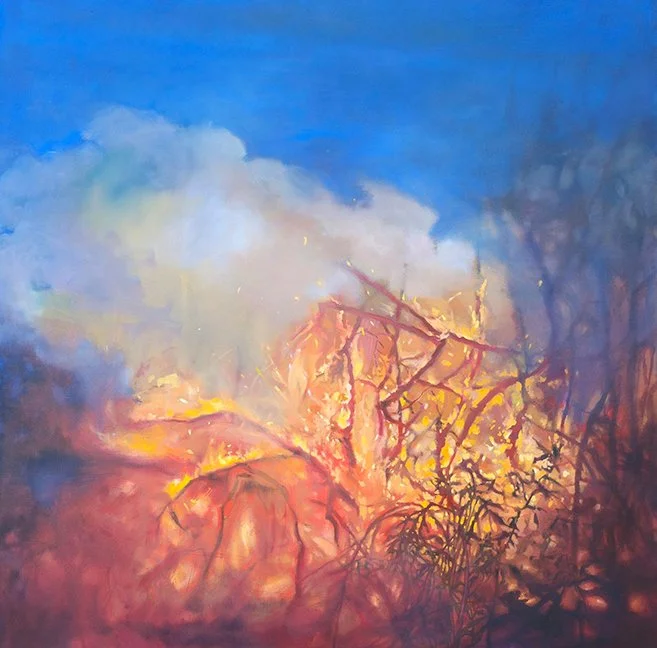 A painting of a brush fire