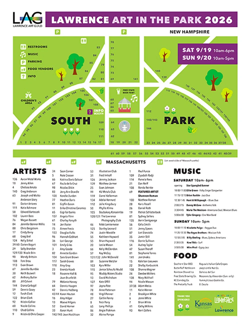 Detailed map of the artist booths and music schedule