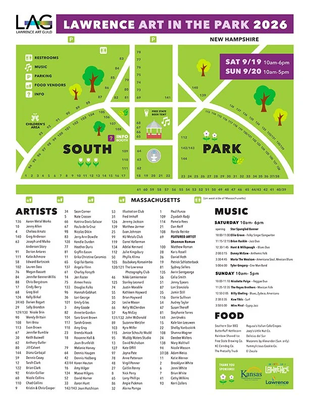 map of artist booths at Art in the Park