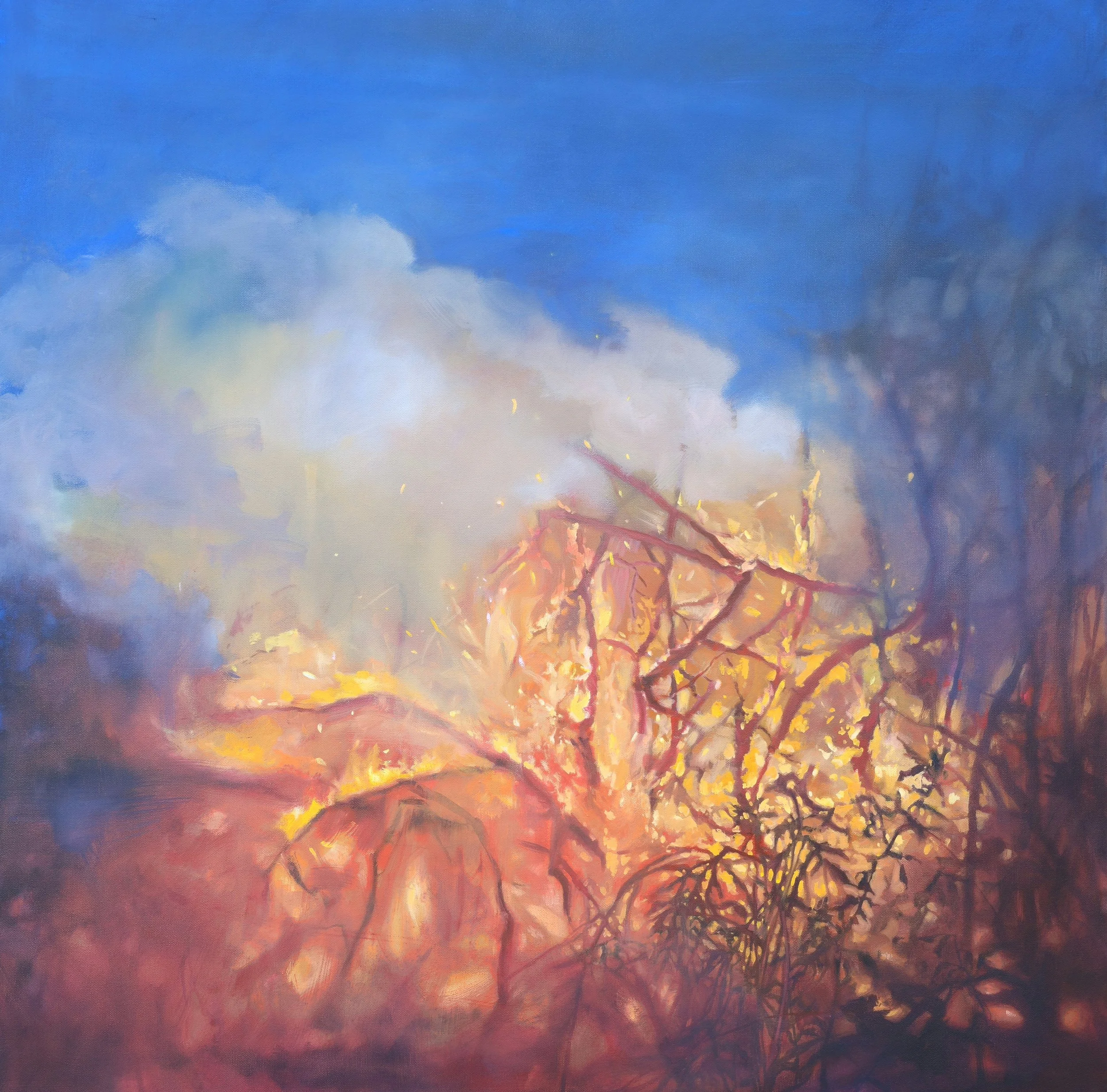 A painting of a brush fire