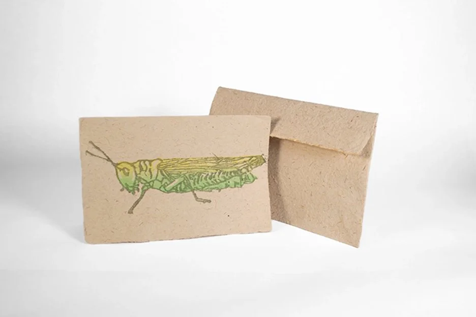 card with grasshopper print