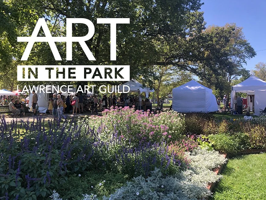 Art in the Park logo with photo of tents