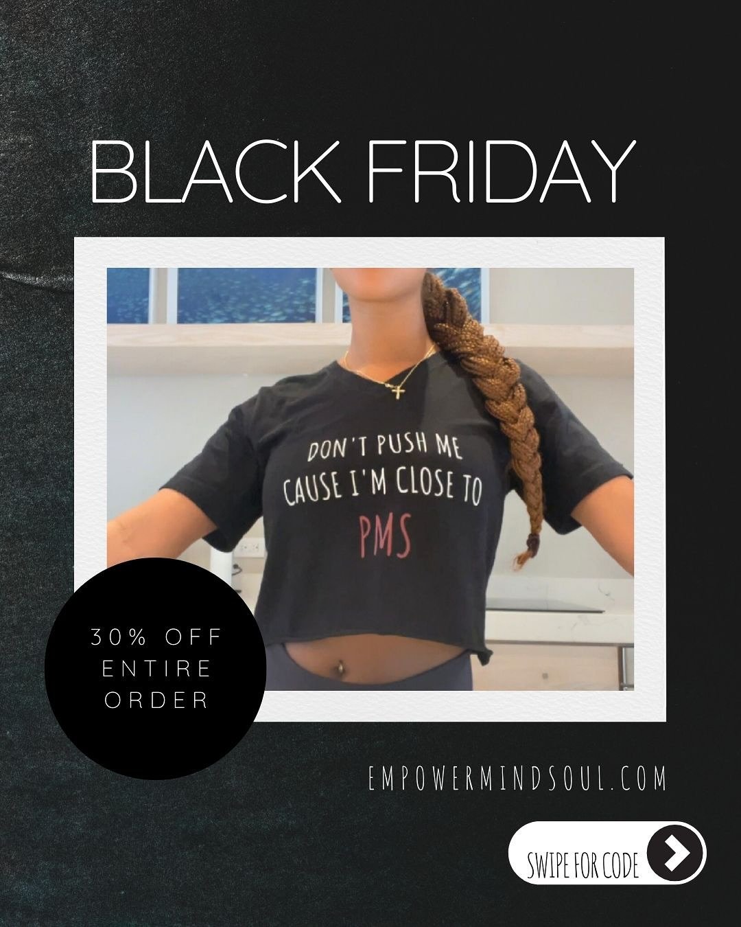 ✨ Black Friday Sale! ✨
Swipe for the code ➡️ 

🎉 Get 30% OFF your entire order on EmpowerMindSoul.com!
Shop wellness essentials that empower your mind, body, and soul:
🖤 Cozy Sweatshirts
🖤 Motivational Mugs
🖤 Empowering Tees
🖤 Trendy Cropped Top