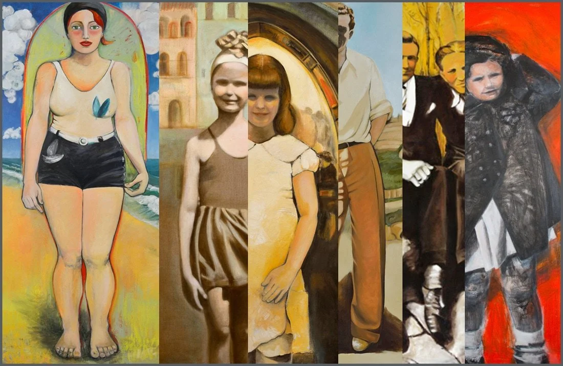 A collage of oil paintings of people