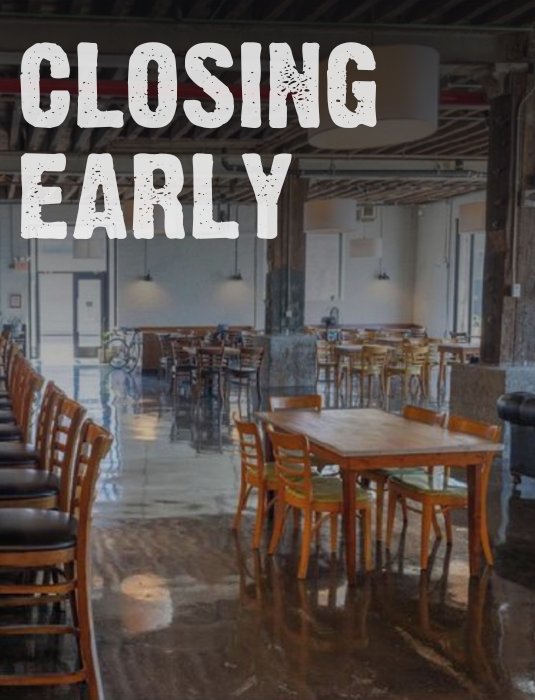 Closing Early text on top of brewery taproom image
