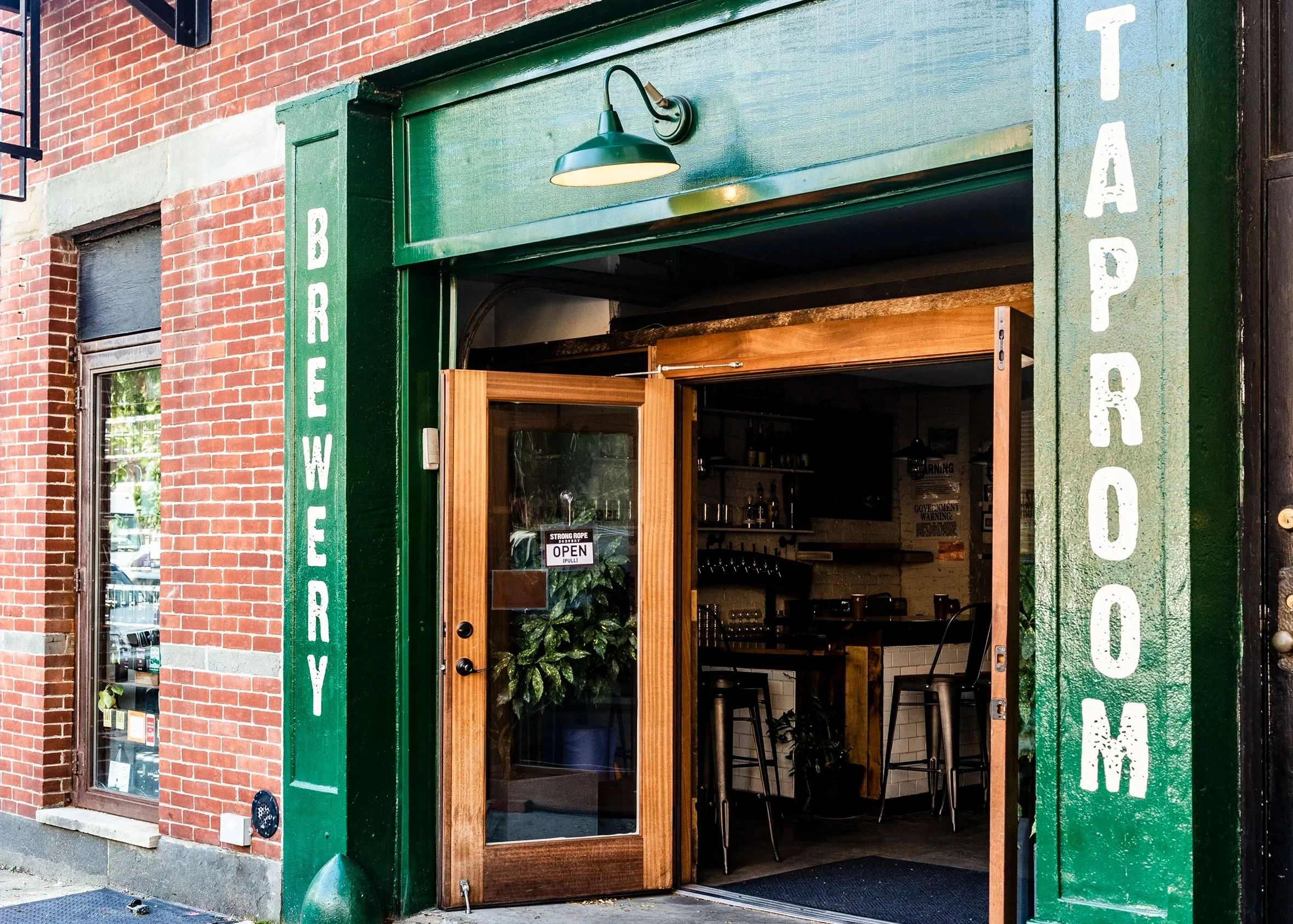 Front door of Brewery and Taproom in Gowanus Brooklyn