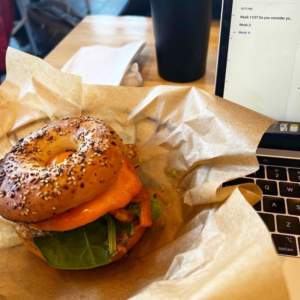Studying for finals can be dreadful, but @valentiacoffee breakfast bagel makes it so much better! 

📸: @alliewoldenberg 

#dishpublication #dish #food #studymotivation #follow #goodeats #foodies #wisconsin