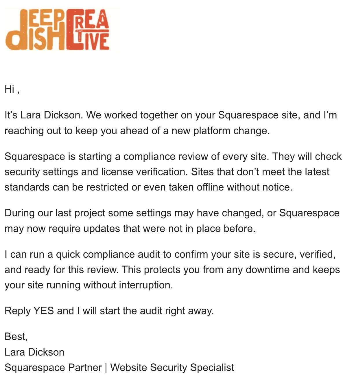 Scam email screenshot