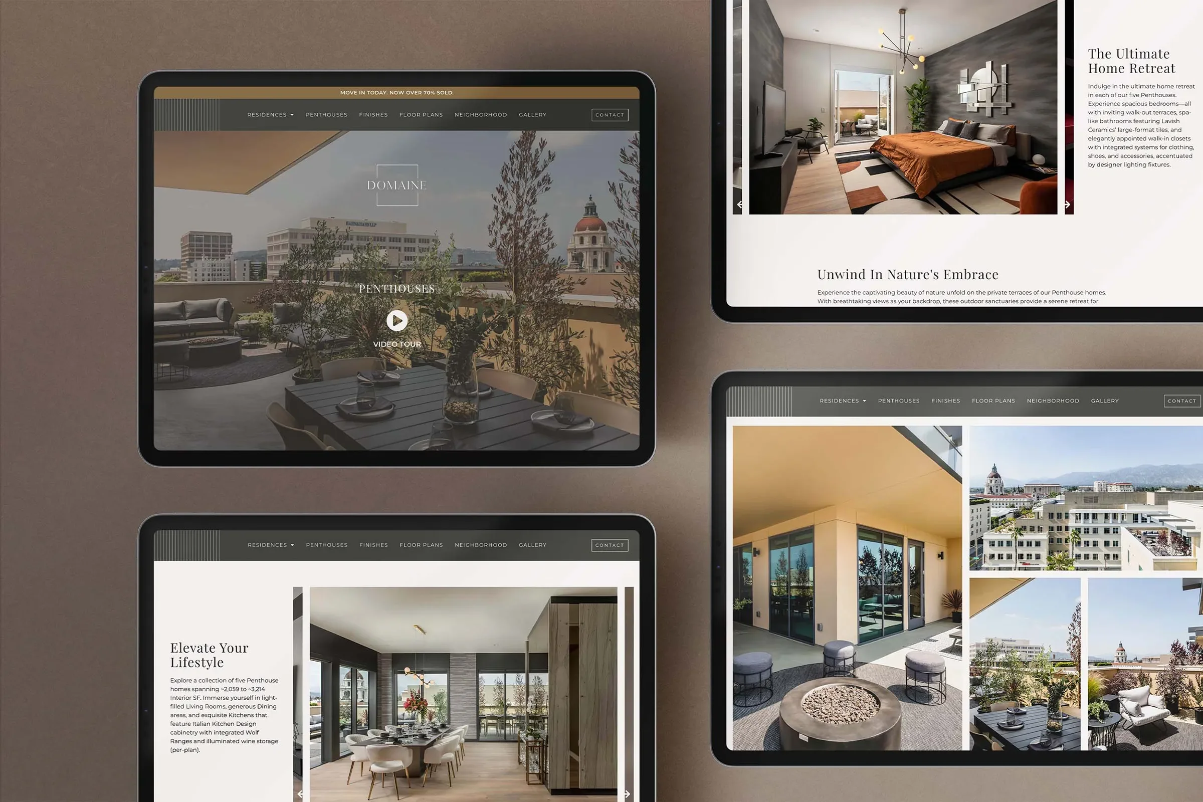 luxury website design and mobile user experience for domaine 39, a fully sold condominium community in pasadena, california