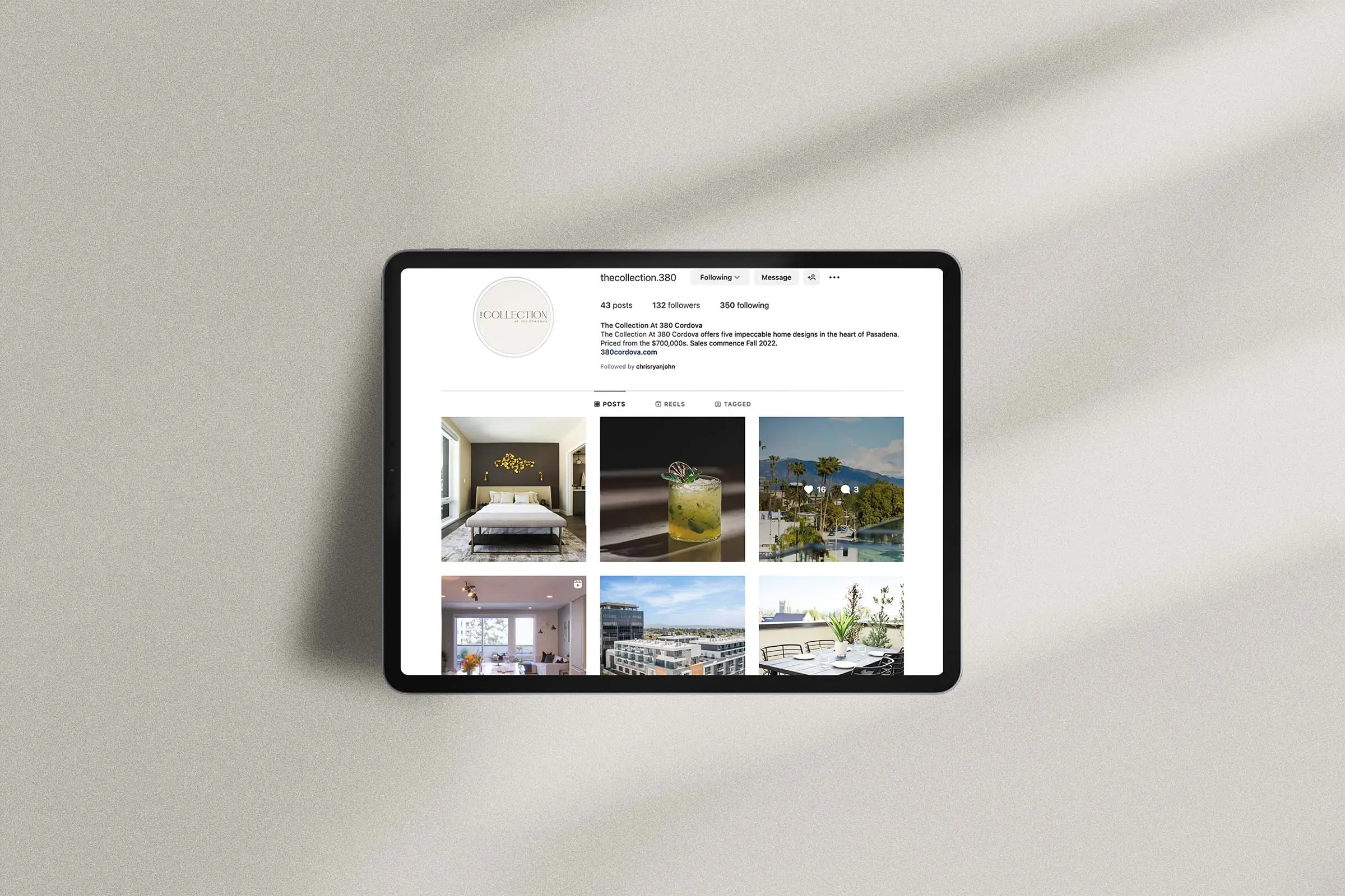 social media management for the collection at 380 cordova, a new condominium and townhome community in pasadena, california