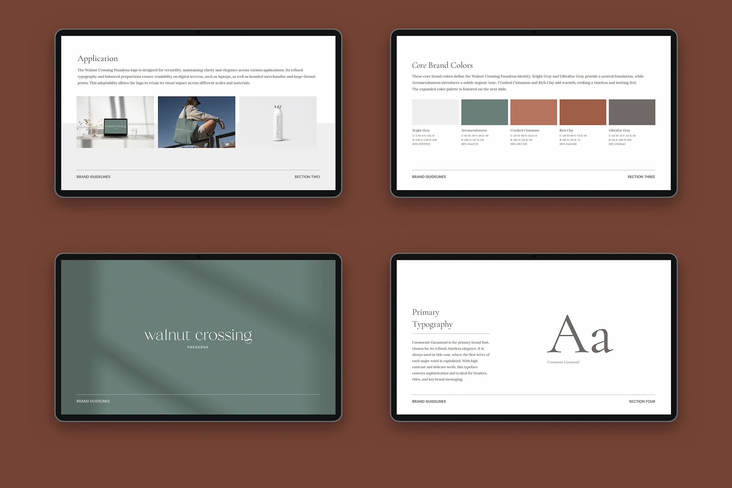 walnut crossing pasadena brand guidelines created by uptick strategic advisors featuring logo color palette typography and brand applications