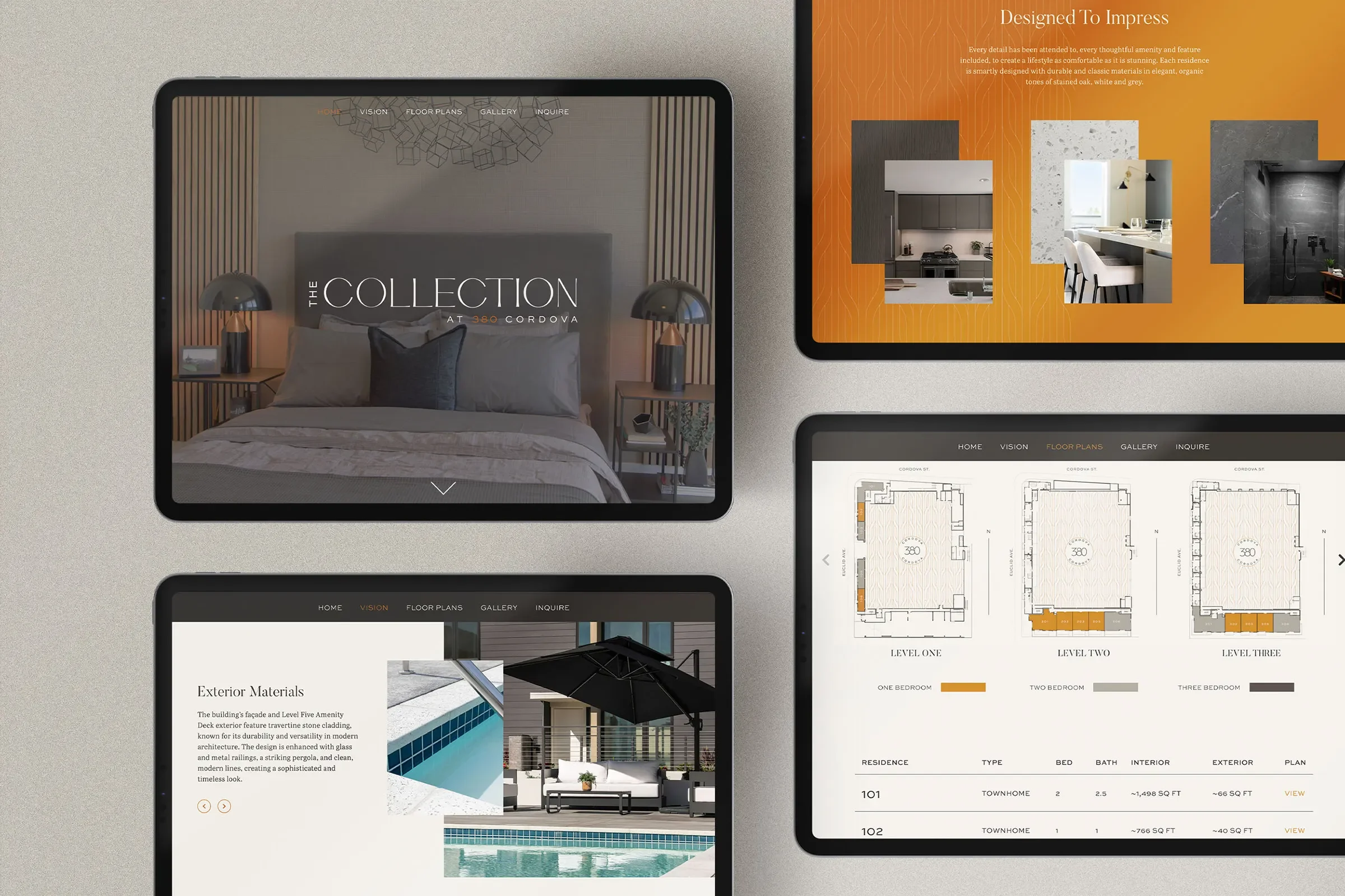 website design for the collection at 380 cordova, a new condominium and townhome community in pasadena, california