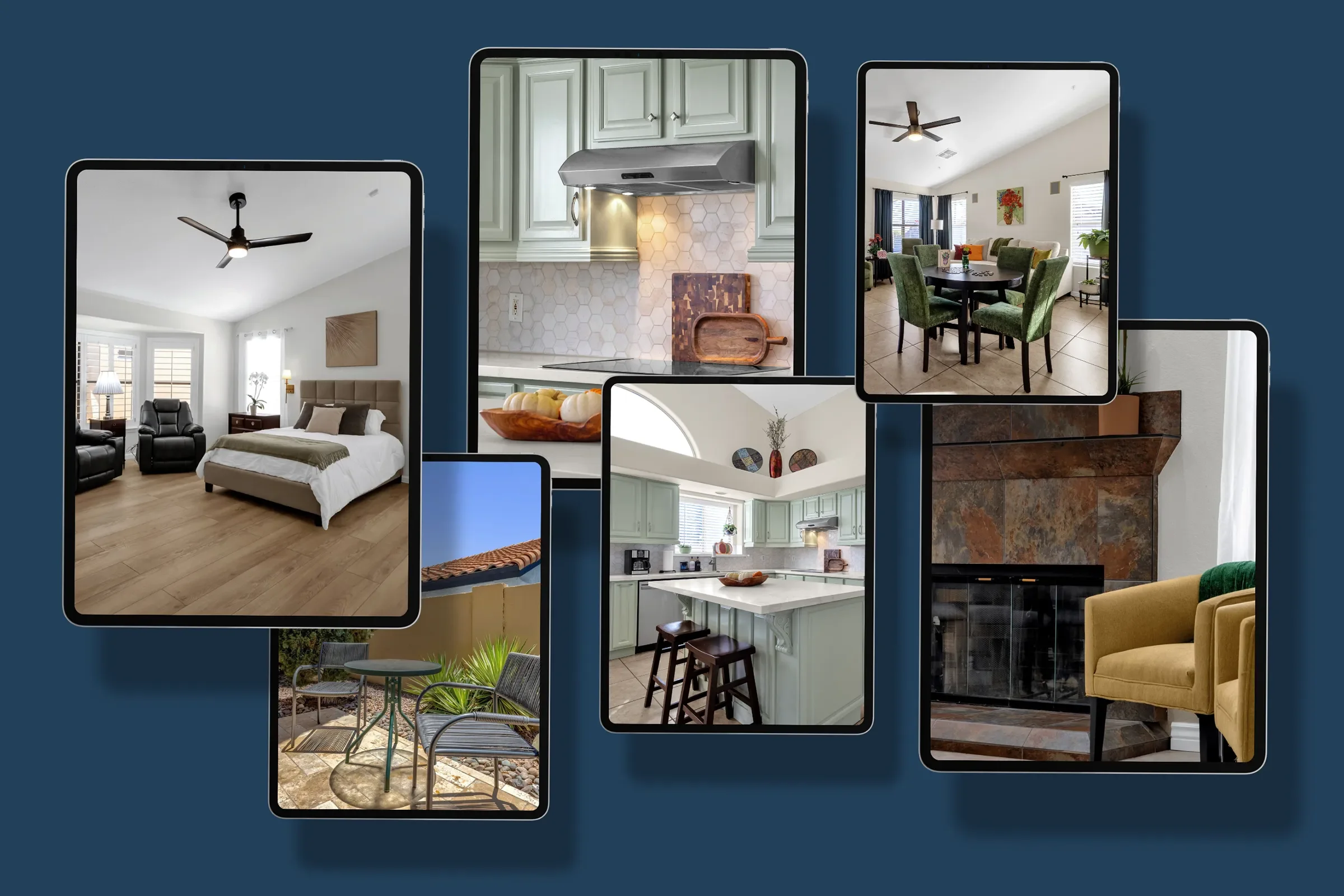 interior and exterior photography of dovesong retreat senior living community showcasing residences, kitchens, dining areas, and outdoor amenities