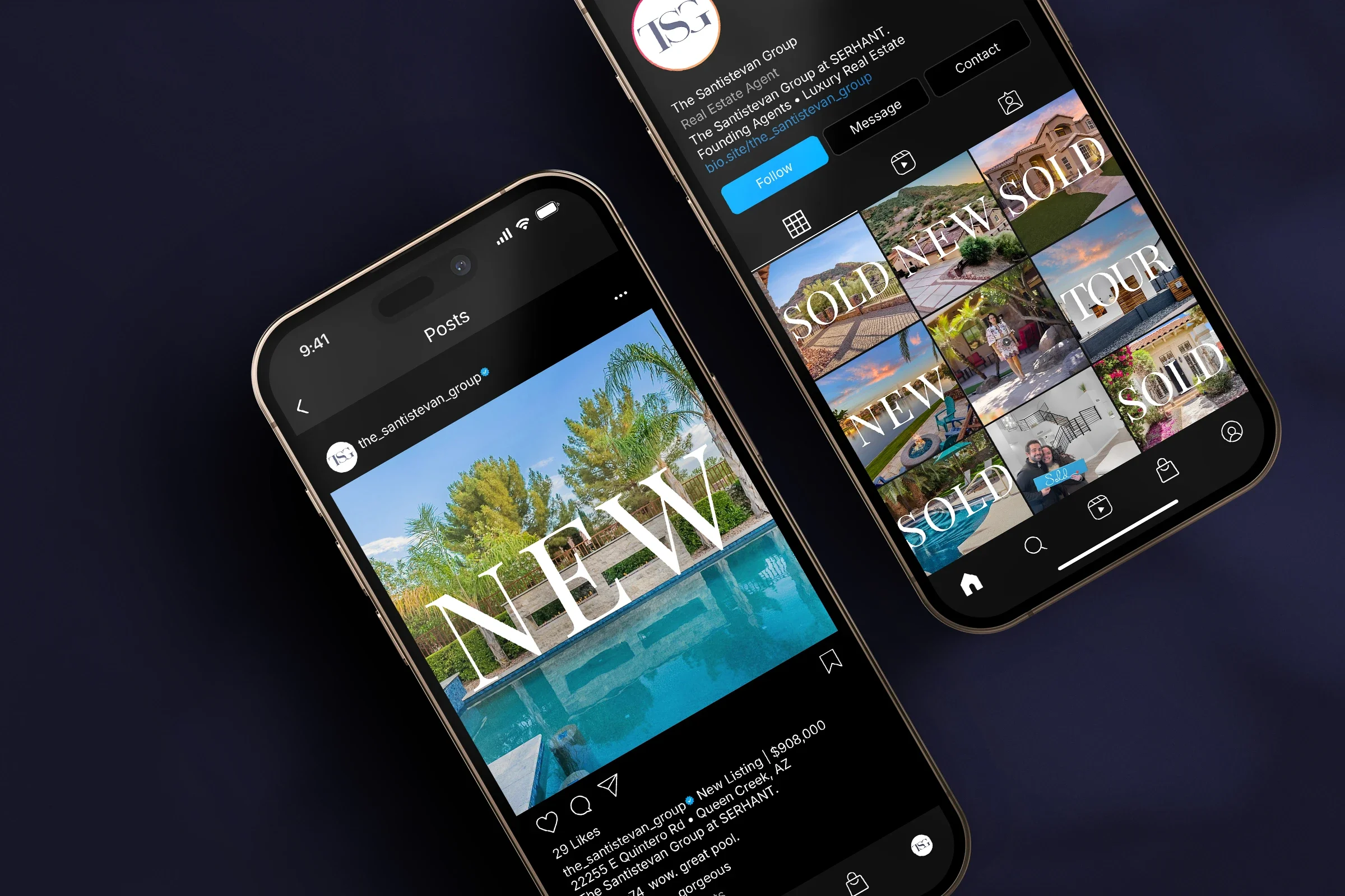 Instagram feed showcasing a residential real estate brand’s visual identity and property listings