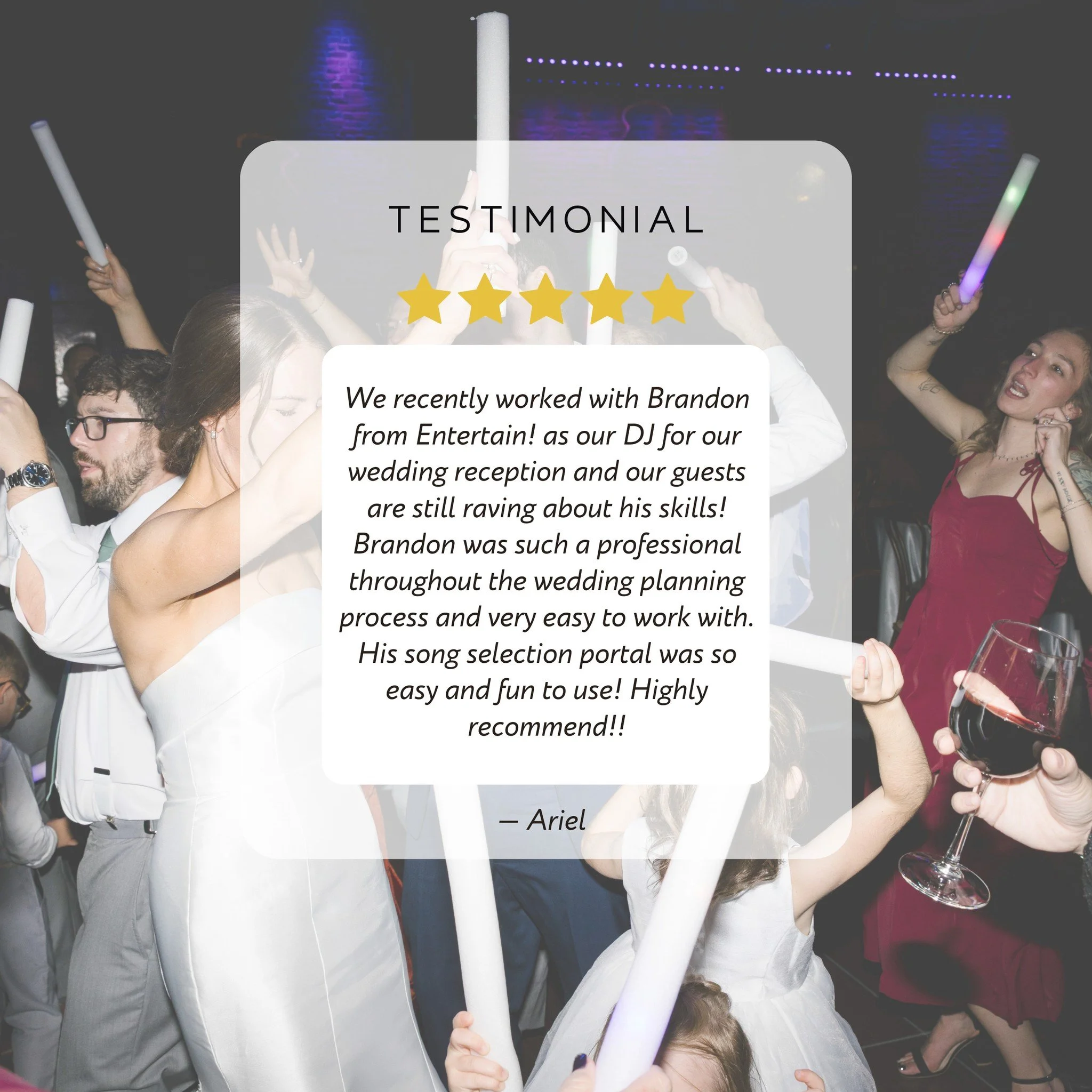 Professional planning. Polished execution. Five-star results ⭐⭐⭐⭐⭐
Get a quote now: https://www.entertaintn.com/quote 

#NashvilleWeddingDJ #TennesseeWeddings #WeddingPros #WeddingEntertainment #EntertainEvents