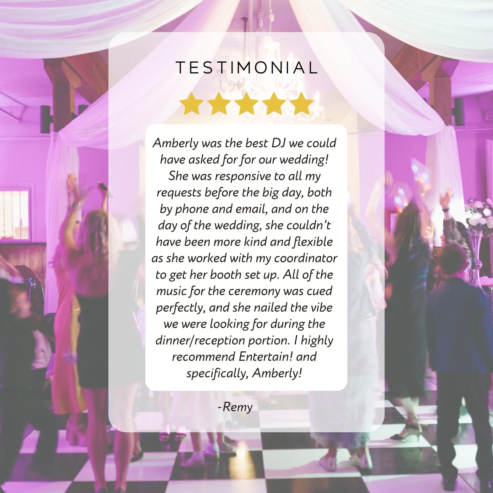 Kind words like these never go unnoticed 🤍 An honor to be trusted with your perfect day. 

#WeddingDJ #WeddingVibes #WeddingReview #EventDJ #WeddingEntertainment #BrideApproved #WeddingPlanning #GoodVibesOnly #UnforgettableNights #MeetTheTeam