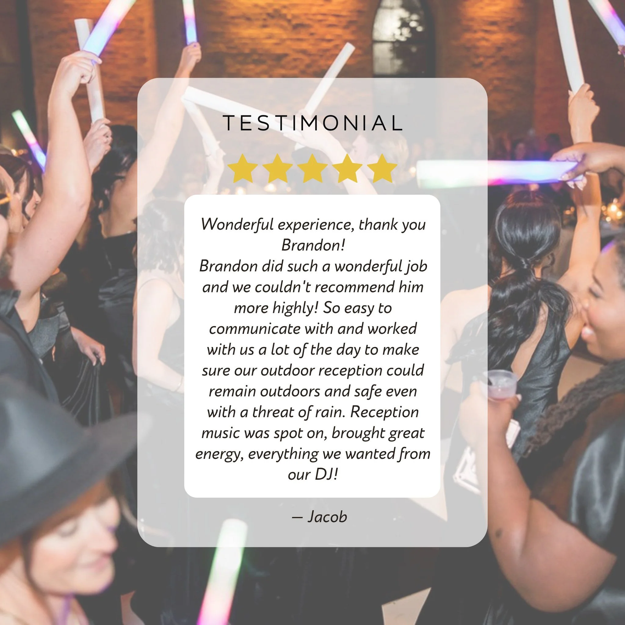 Rain in the forecast? No problem. 🌦️

Your wedding day deserves someone who can adapt, keep the energy high, and make sure every moment feels effortless. From navigating last-minute weather changes to keeping the dance floor packed, we're here to ma