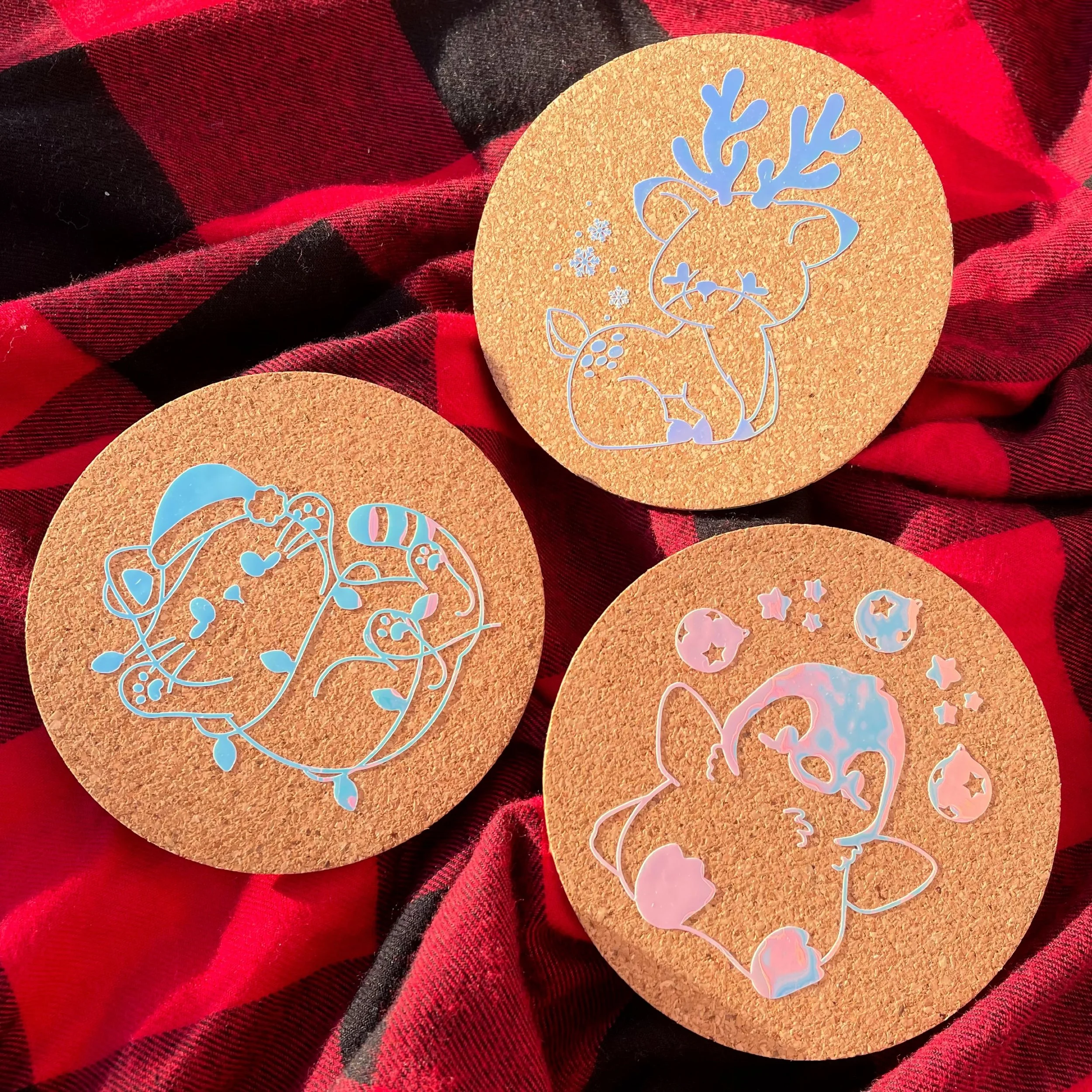 Christmas cork coasters