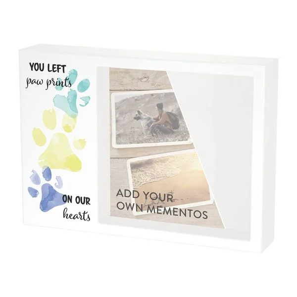 Shadow Box Urn - Paw Prints - Teal