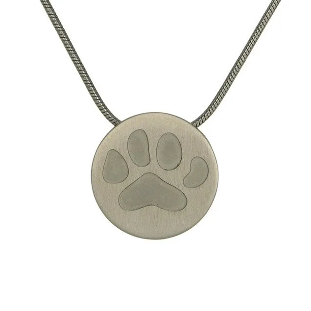 Pewter Round Pendant - Large Paw Necklace