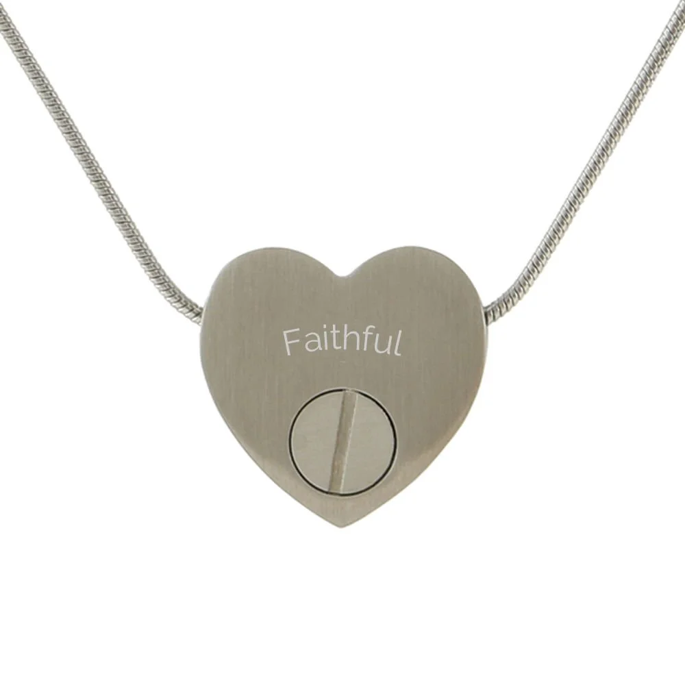 Pewter heart-shaped pendant with black paw prints, matching 19-inch chain, and discreet memento compartment.