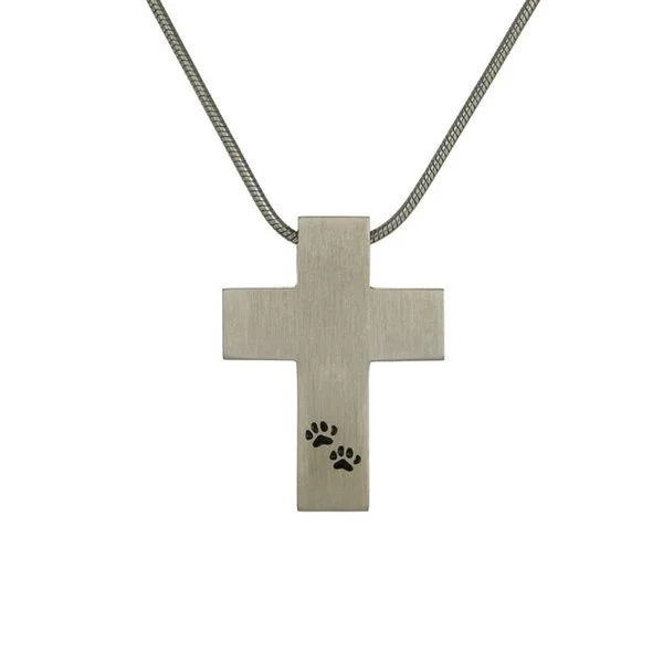 Pewter Cross Pendant with Paw Prints