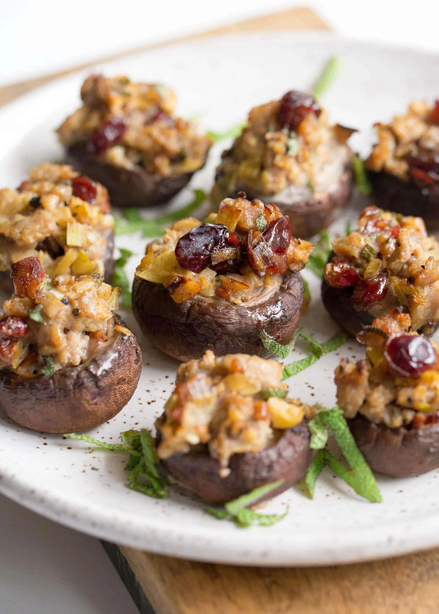 Cranberry/Almond/Sage Sausage Stuffed Portobello, Garlic Polenta & Roasted Vegetables