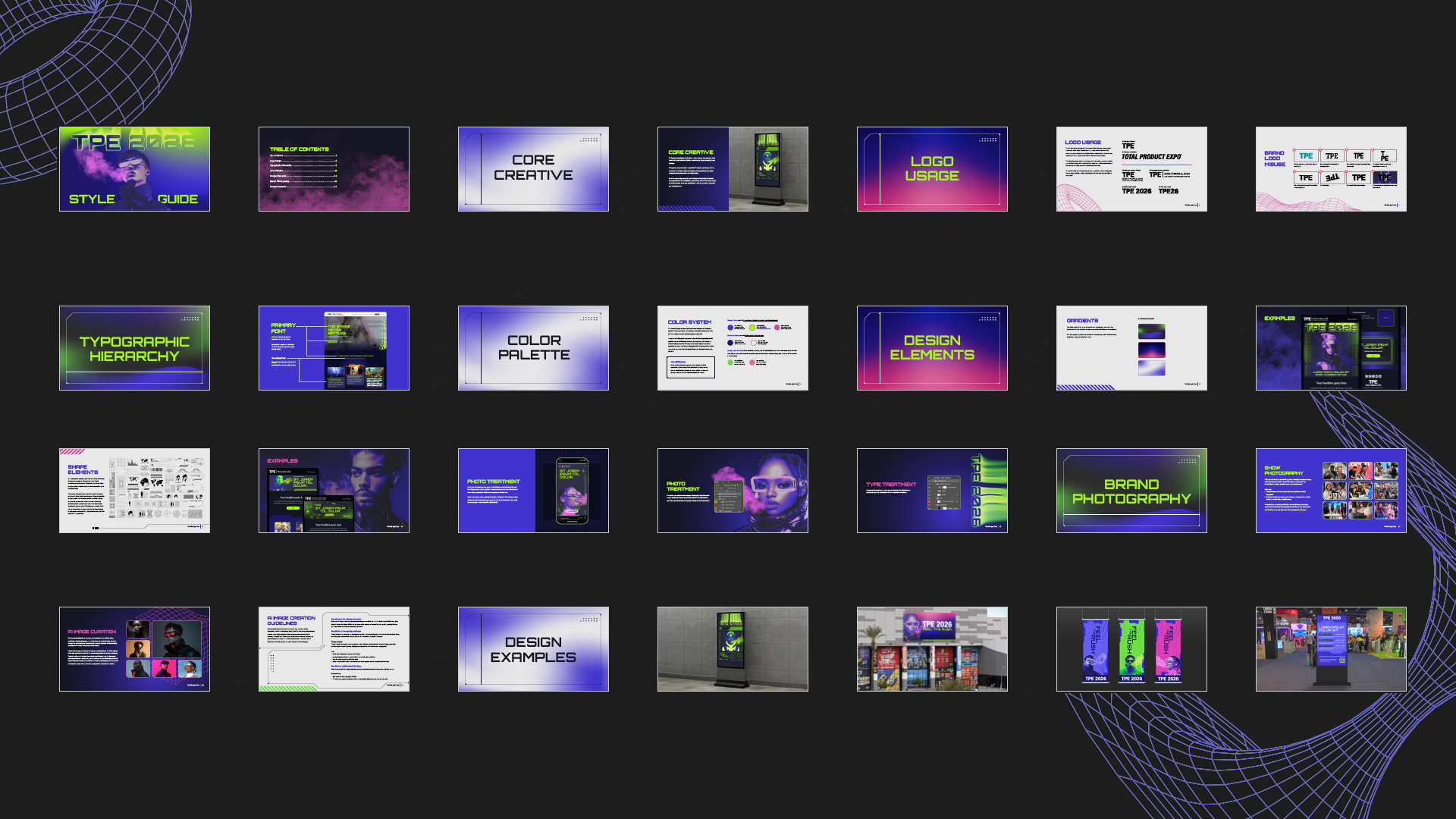 An image of the entirity of the the TPE 2026 style guide which features every spread.