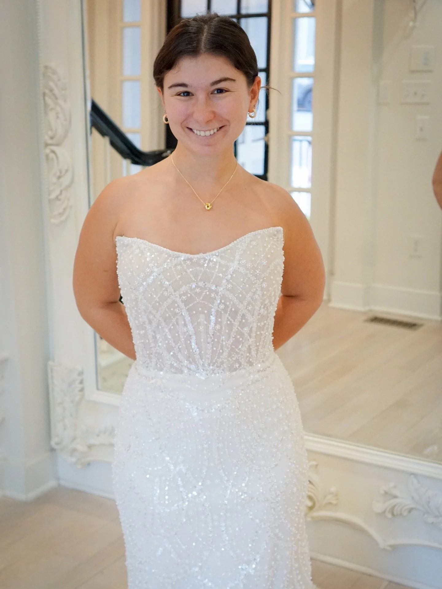 Back by popular demand ✨

She&rsquo;s here, but only for a moment. Gwendolyn by Eddy K returns to Gamberdella in a breathtaking fit-and-flare silhouette, adorned with pearl-beaded embroidery and shimmering sequins layered over ivory tulle, champagne 