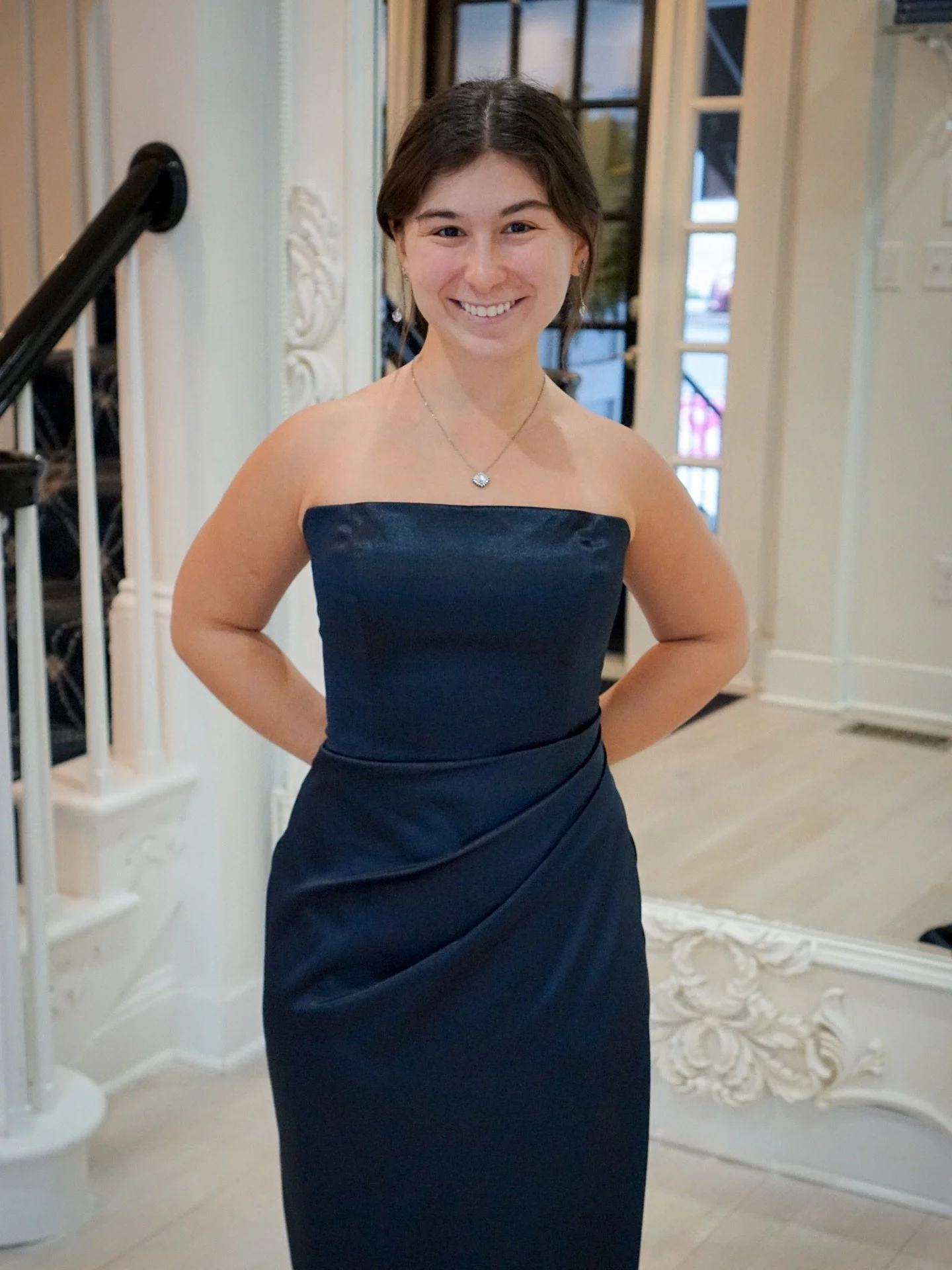 Paola by Jenny Yoo has arrived. A sleek bridesmaid and eveningwear dress featuring a structured corset bodice, softly pleated skirt, and a sultry slit for modern elegance. One of our newest Jenny Yoo arrivals at Gamberdella, with more bridesmaid and 