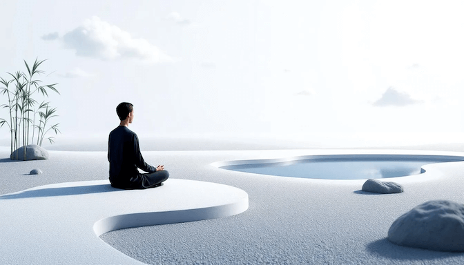 A motivational image illustrating the challenge of negative thoughts, with positive affirmations surrounding a person.